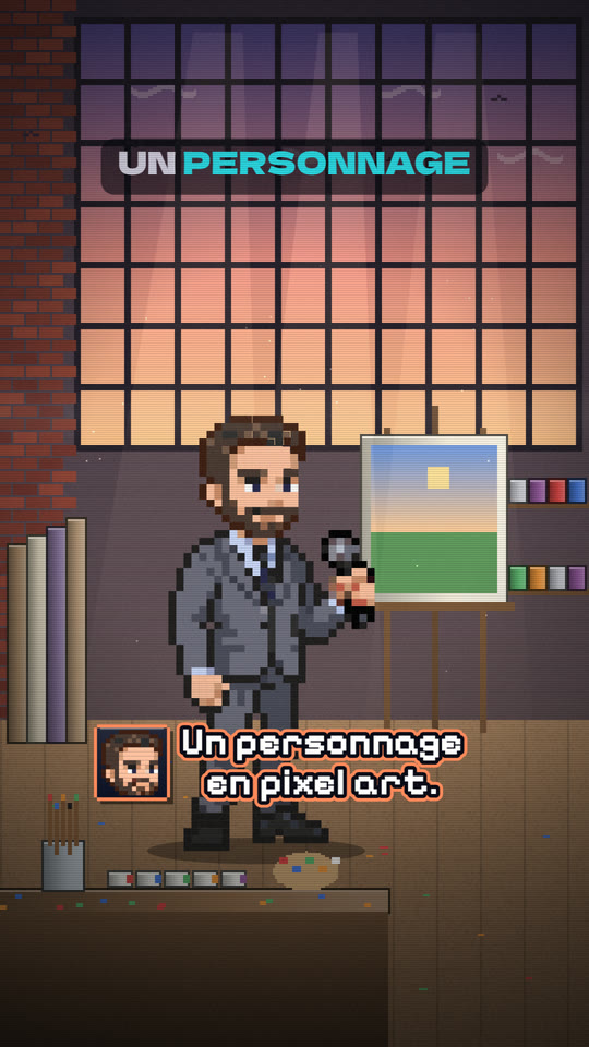 Le personnage se dessine pixel par pixel dans un atelier