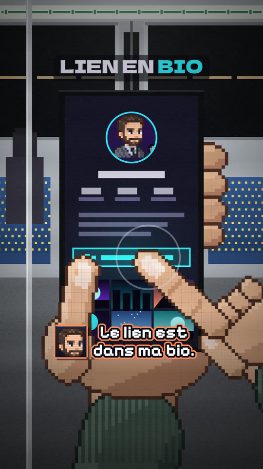 Une main tient un téléphone, un doigt touche le lien